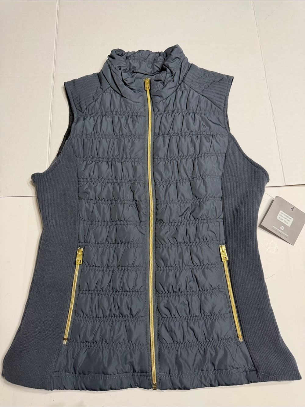 Andrew Marc Loft Grey Quilted Vest with Gold Tone Zippers